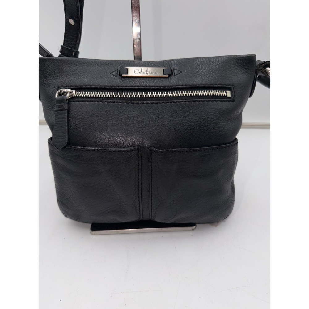 Cole Haan Black Pebbled Leather Crossbody Bag Zip Organizer Shoulder Bag
